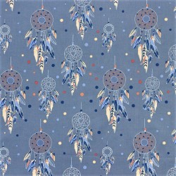 Tissu Coton Attrape Rêve Fond Bleu | Tissus Loup