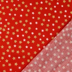 Tissu Coton Étoiles dorées et Blanches Fond Rouge | Tissus Loup