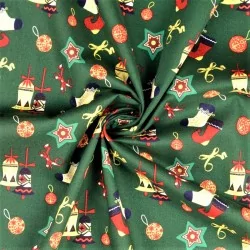 Tissu Coton Décoration de Noël fond vert | Tissus Loup