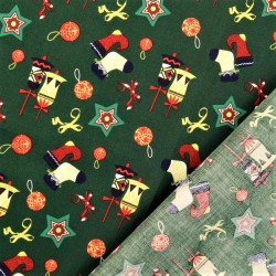 Tissu Coton Décoration de Noël fond vert | Tissus Loup