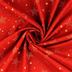 Tissu Coton Étoiles dorées Fond Rouge | Tissus Loup