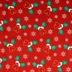 Tissu Coton Gants de Noël Fond Rouge | Tissus Loup