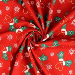 Tissu Coton Gants de Noël Fond Rouge | Tissus Loup