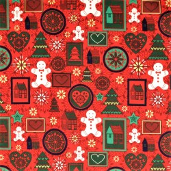 Tissu Coton Noël Féérique Fond Rouge | Tissus Loup