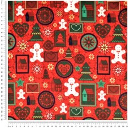 Tissu Coton Noël Féérique Fond Rouge | Tissus Loup