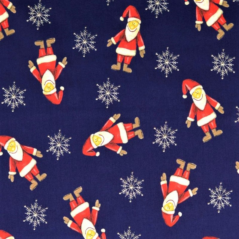 Tissu Coton Père Noël fond bleu marine | Tissus Loup