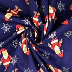 Tissu Coton Père Noël fond bleu marine | Tissus Loup