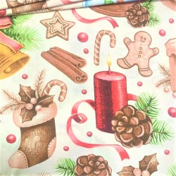 Tissu Coton Boule à Neige et Cloche de Noël Grands Motifs | Tissus Loup