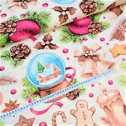 Tissu Coton Boule à Neige et Cloche de Noël Grands Motifs | Tissus Loup