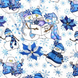 Tissu Coton Bonhomme de Neige bonnet bleue | Tissus Loup