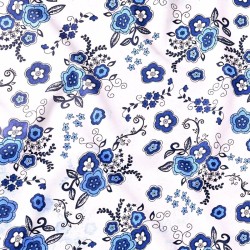 Tissu Popeline Coton Imprimé Fleur Océanne Bleu de Qualité, Tissu au mètre  