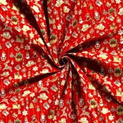 Tissu Coton Décoration de Noël fond rouge |Tissus Loup