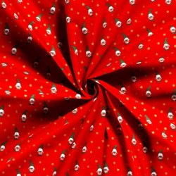 Tissu Coton Lutins de Noël et Étoiles Dorées fond rouge |Tissus Loup
