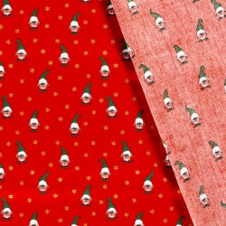 Tissu Coton Lutins de Noël et Étoiles Dorées fond rouge |Tissus Loup
