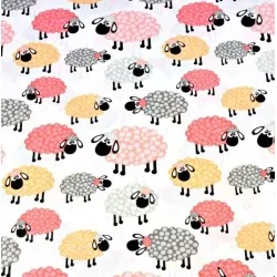 Tissu Coton Moutons Roses | Tissus Loup