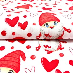 Tissu Coton Lutins de Noël et Cœurs | Tissus Loup