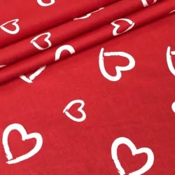 Tissu Coton Cœurs Blancs Fond Rouge | Tissus Loup