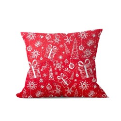 Tissu Coton Cadeaux et Sapin de Noël Fond Rouge | Tissus Loup