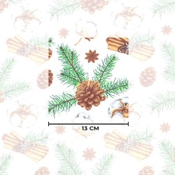 Tissu Coton de Noël Fleur de Coton Pomme de pin et et Cannelle | Tissus Loup