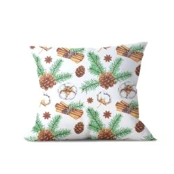 Tissu Coton de Noël Fleur de Coton Pomme de pin et et Cannelle| Tissus Loup