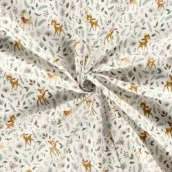 Tissu Coton Biche Lapin et Renne de Noël fond blanc |Tissus Loup