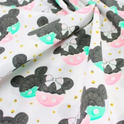 Tissu Coton Minnie et Mickey Mouse Rose et Menthe | Tissus Loup