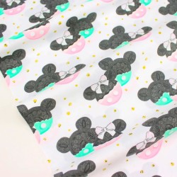 Tissu Coton Minnie et Mickey Mouse Rose et Menthe | Tissus Loup