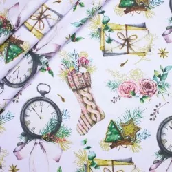 Tissu Coton Horloge de Noël | Tissus Loup