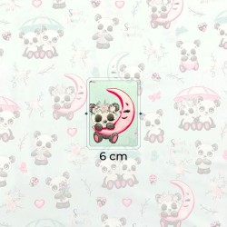 Tissu Coton Pandas Amoureux Fond Vert Menthe | Tissus Loup