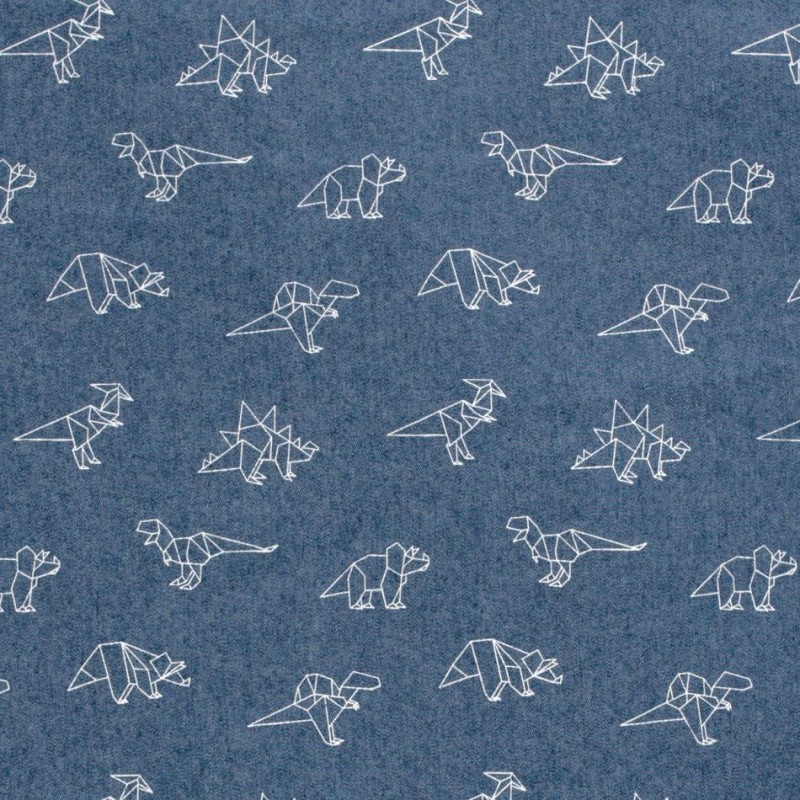 Tissu Jean stretch bleu clair dinosaures origami | Tissus Loup
