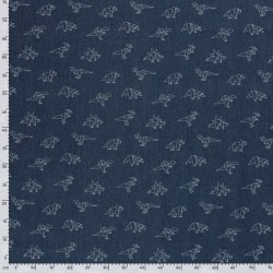 Tissu Jean stretch bleu foncé dinosaures origami | Tissus Loup