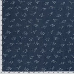Tissu Jean stretch bleu foncé dinosaures origami | Tissus Loup