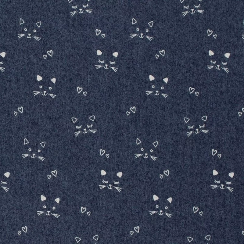 Tissu Jean stretch bleu foncé chats | Tissus Loup