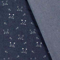 Tissu Jean stretch bleu foncé chats | Tissus Loup
