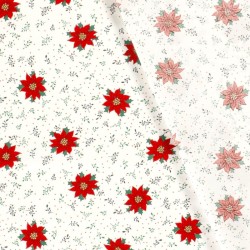 Tissu Coton Fleur l’étoile rouge de Noël fond blanc | Tissus Loup