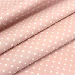 Tissu Coton Pois Blanc 4mm Fond Rose Poudré | Tissus Loup