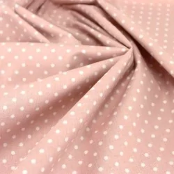 Tissu Coton Pois Blanc 4mm Fond Rose Poudré | Tissus Loup