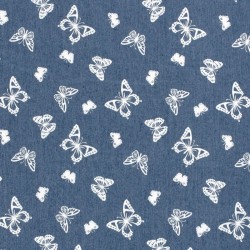 Tissu Jean stretch imprimé bleu clair papillons | Tissus Loup