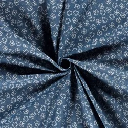 Tissu Jean stretch bleu clair imprimé fleurs blanches | Tissus Loup