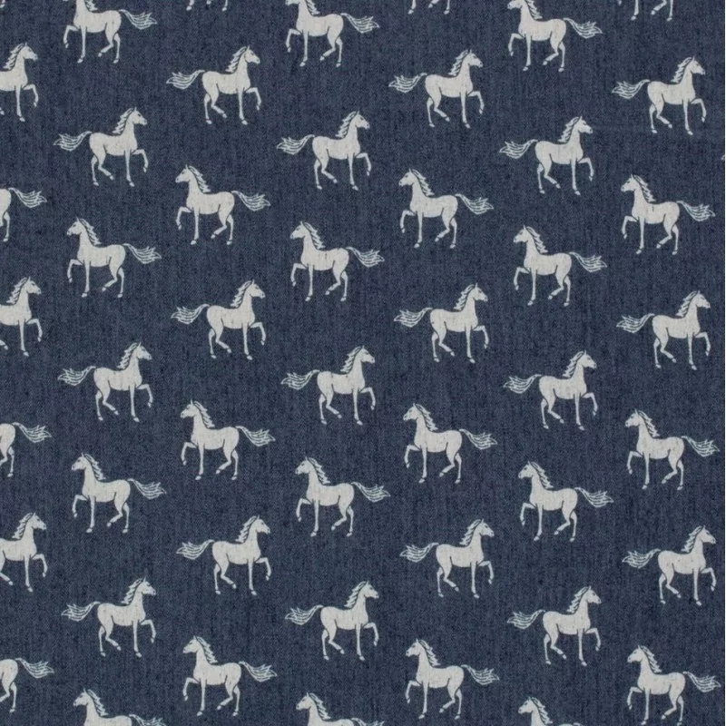 Tissu Jean stretch bleu foncé chevaux | Tissus Loup