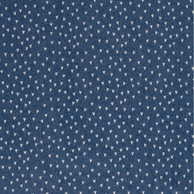 Tissu Jean stretch imprimé bleu clair petits Cœurs | Tissus Loup