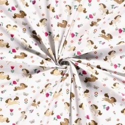 Tissu Jersey coton Chevaux et Fleurs fond gris clair | Tissus Loup