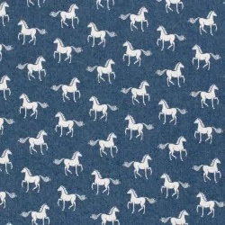Tissu Jean stretch bleu clair chevaux | Tissus Loup