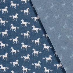 Tissu Jean stretch bleu clair chevaux | Tissus Loup