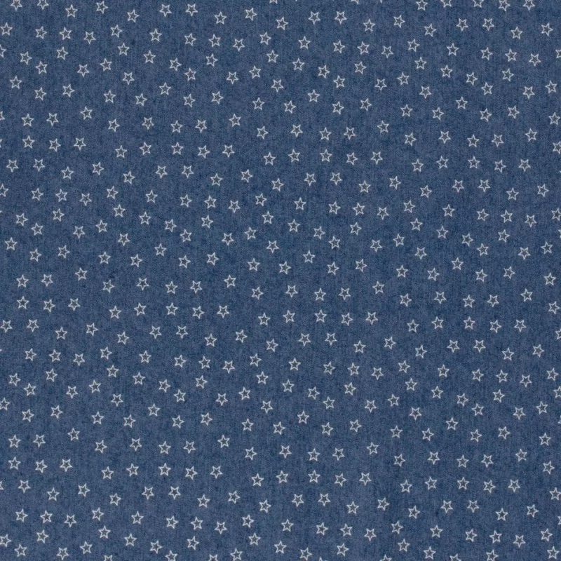 Tissu Jean stretch imprimé bleu clair petites étoiles | Tissus Loup