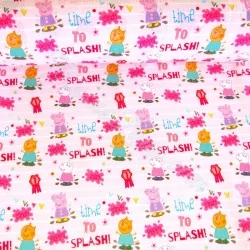 Tissu coton Peppa Pig et Candy Cat Fond Rose | Tissus Loup