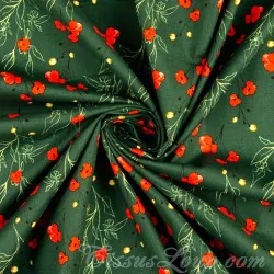 Tissu Coton Coquelicot Fond Vert | Tissus Loup