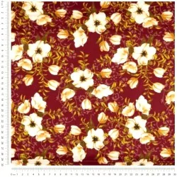 Tissu Coton Philadelphus Fleurs Blanches Fond Terracotta | Tissus Loup