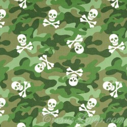 Tissu Coton Camouflage Vert et Têtes de mort | Tissus Loup
