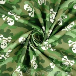 Tissu Coton Camouflage Vert et Têtes de mort | Tissus Loup